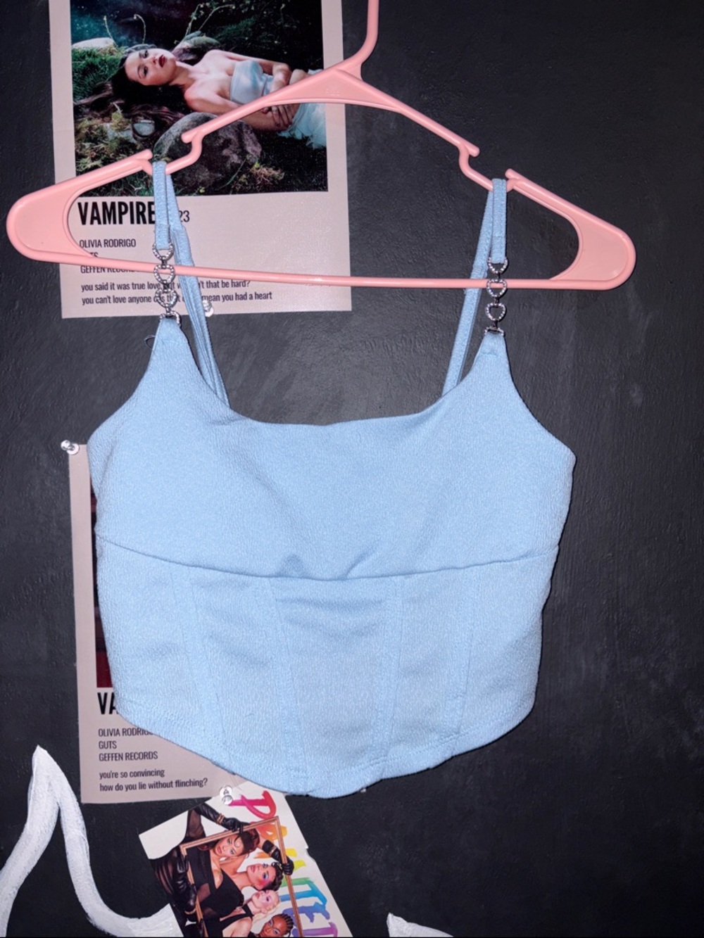 SHEIN Blue Cropped Cami with Adjustable Straps